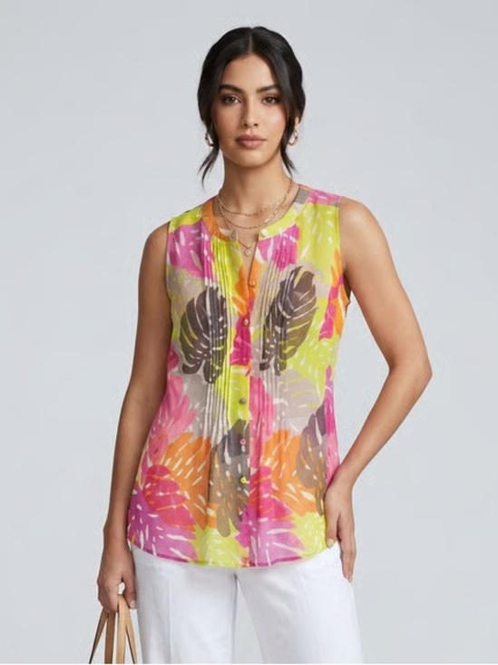 Liz Claiborne Tops - LIZ CLAIBORNE Multicolor Sheer Tropical Print Sleeveless Button Down Blouse Sz M